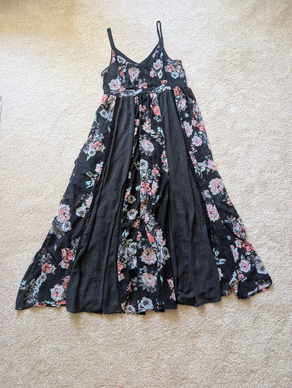 Torrid Black Pink Floral Georgette Chiffon Spaghetti Strap Maxi Dress